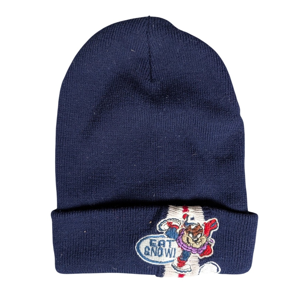 Vintage Looney Tunes Taz Beanie Navy Blue Embroidered Eat Snow Snowboard Hat